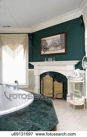 Bathroom Victorian Style Dark Green Walls And Marble Bathtub