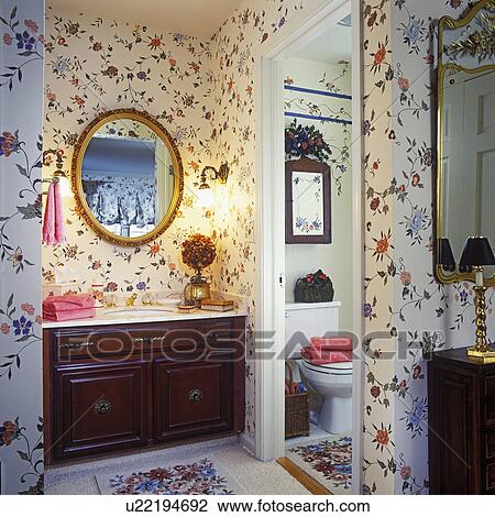 Bathrooms:, maestro, cuarto de baño, con, vid floral, wallpaper