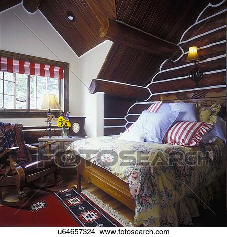 Bedrooms Partial Log Wall Plaster Above Red And White Striped