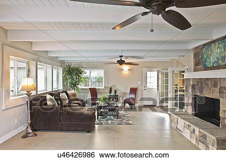 Bequem, möbel, in, wohnzimmer, kalifornien, usa Stock Fotograf