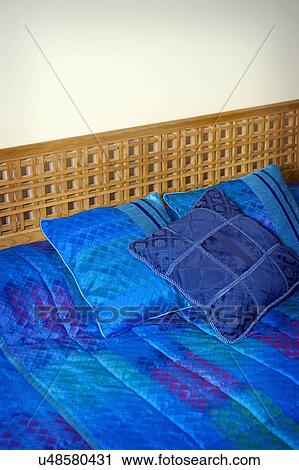 Blue throw pillows on bed; Italy View Large Photo Image Stock Image - Blue throw pillows on bed; Italy. Fotosearch