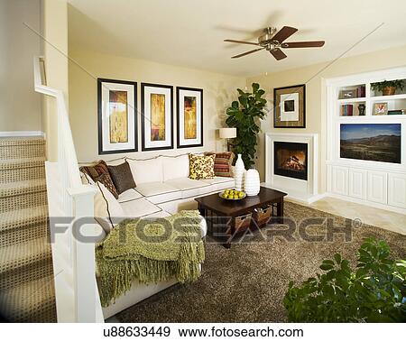 Bright living room near staircase View Large Photo Image Stock Photo - Bright living room near staircase. Fotosearch