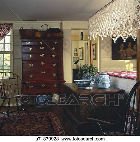 Chest of drawers and large table in bedroom View Large Photo Image Stock Photo - Chest of drawers and large table in bedroom. Fotosearch