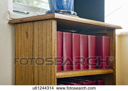 Picture - Close-up of books in bookshelf. Fotosearch