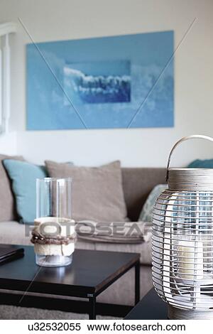 Close-up of lantern and coffee table in contemporary living room View Large Photo Image Stock Photography - Close-up of lantern and coffee table in contemporary living room. Fotosearch