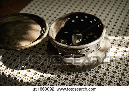 Stock Image - Coal hot pot on table; Italy. Fotosearch