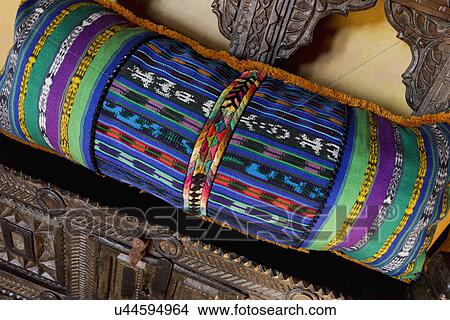 Colorful throw pillow on wooden trunk, Santa Fe, New Mexico, USA View Large Photo Image Picture - Colorful throw pillow on wooden trunk, Santa Fe, New Mexico, USA. Fotosearch