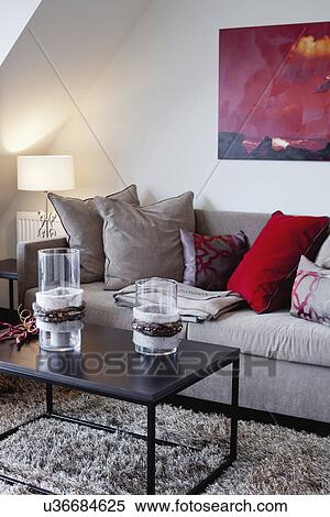 Comfortable sofa with cushions in contemporary living room View Large Photo Image Stock Photography - Comfortable sofa with cushions in contemporary living room. Fotosearch