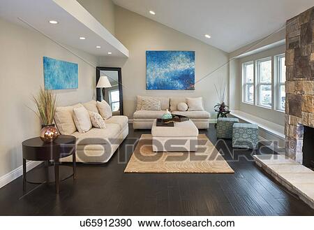 Stock Image - Comfortable sofas in living room, California, USA. Fotosearch