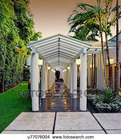 Picture - Covered walkway to modern home, Miami beach, Florida, USA. Fotosearch