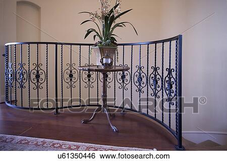 Curved banister at top of staircase; Laguna Beach; California; USA View Large Photo Image Stock Photograph - Curved banister at top of staircase; Laguna Beach; California; USA. Fotosearch