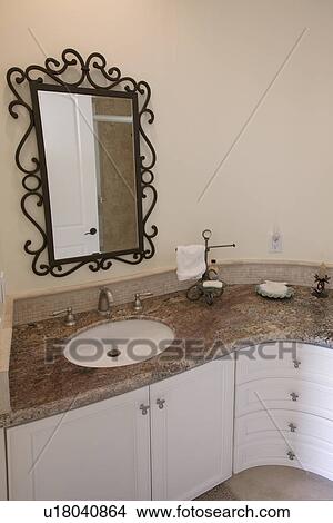 Curved countertop in traditional bathroom, Laguna Beach, California, USA View Large Photo Image Picture - Curved countertop in traditional bathroom, Laguna Beach, California, USA. Fotosearch