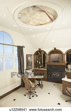 Day Spa Nail Station In Front Of Fireplace Three Arches With Mirrors Circular Faux Painted Ceiling Stock Image U12258541 Fotosearch