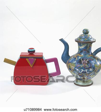 Picture - Decorative ceramic teapots over white background. Fotosearch
