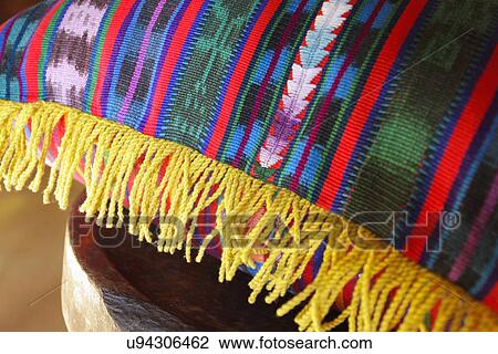 Stock Image - Detail fringe on corner of decorative pillow, Ojo Caliente, New Mexico, USA. Fotosearch