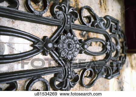Stock Photo - Detail iron decorations on backsplash; Laguna Beach; California; USA. Fotosearch