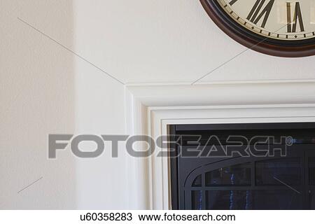 Detail Large Clock Above Fireplace Aliso Viejo California Usa