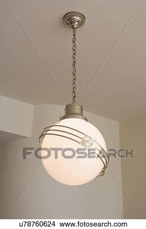 Stock Photo Of Details Light Fixtures Round Globe With Details Light Fixtures Round Globe With Saturn Like Rings Art Deco Mid Century Modern Home