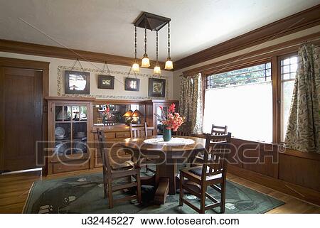 Stock Photo - Dining room in bungalow home; San Diego; California; USA. Fotosearch