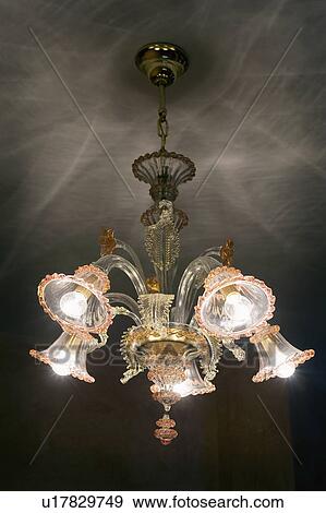 Stock Photo - Elegant glass chandelier; Italy. Fotosearch