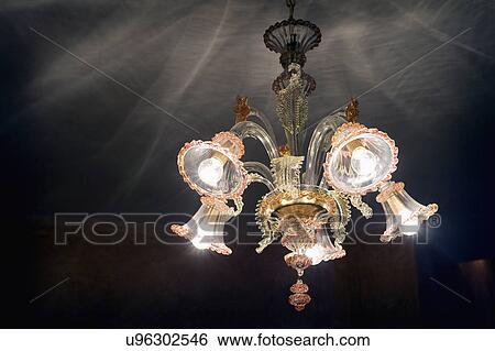 Stock Photograph - Elegant glass chandelier; Italy. Fotosearch