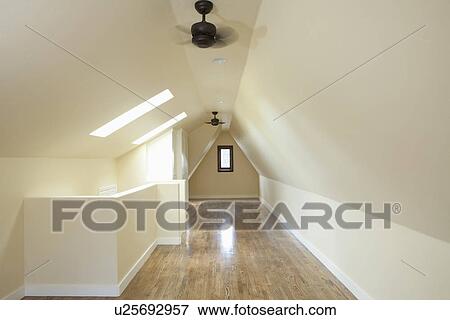 Stock Photo - Empty attic bedroom in home, Pasadena, California, USA. Fotosearch