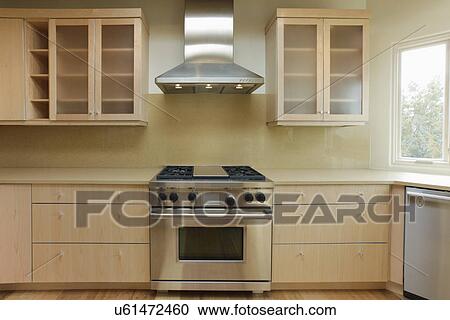Stock Image - Empty contemporary kitchen, Santa Fe, New Mexico, USA. Fotosearch
