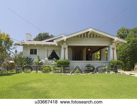 Exterior one story bungalow at Pasadena; California; USA View Large Photo Image Stock Photo - Exterior one story bungalow at Pasadena; California; USA. Fotosearch