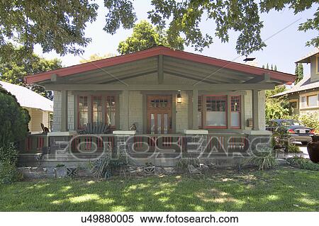 Exterior one story bungalow with red trim; Pasadena; California; USA View Large Photo Image Stock Photography - Exterior one story bungalow with red trim; Pasadena; California; USA. Fotosearch