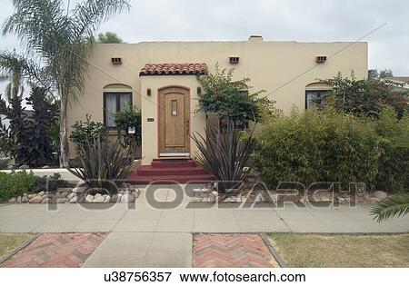 Exterior one story Spanish Colonial Revival home; San Diego; California; USA View Large Photo Image Stock Photo - Exterior one story Spanish Colonial Revival home; San Diego; California; USA. Fotosearch