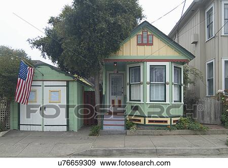 Stock Photo - Exterior view of a one story American Craftsman styled house; Pacific Grove; California; USA. Fotosearch