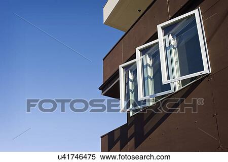 Stock Photography - Exterior view of open casement windows, San Diego, California, USA. Fotosearch