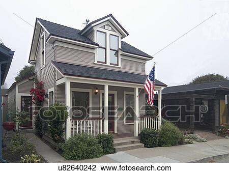 Exterior view two story American Craftsman styled bungalow at Pacific Grove; California; USA View Large Photo Image Stock Image - Exterior view two story American Craftsman styled bungalow at Pacific Grove; California; USA. Fotosearch