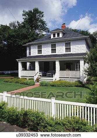 Exteriors Angle View Of White Painted Concrete Brick Four Square