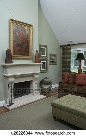 Family Rooms View To Fireplace Cathedral Ceiling Pale