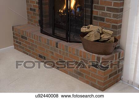 Fireplaces Brick Fireplace Raised Hearth Copper Container