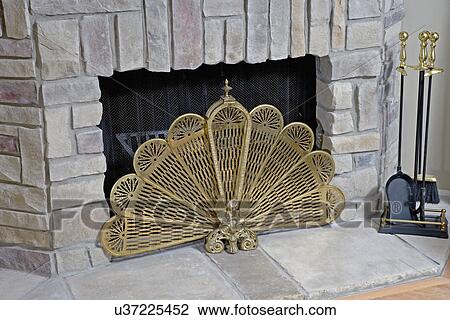 Fireplaces Detail Brass Fan Fire Screen Gas Fire Simulated