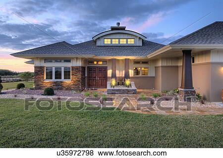 Front elevation custom home with landscaping View Large Photo Image Stock Photo - Front elevation custom home with landscaping. Fotosearch