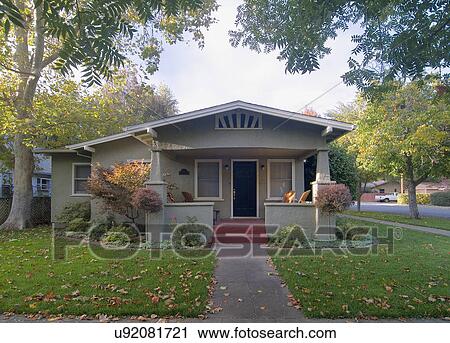 Front exterior view of a green bungalow; Chico; California; USA View Large Photo Image Stock Image - Front exterior view of a green bungalow; Chico; California; USA. Fotosearch