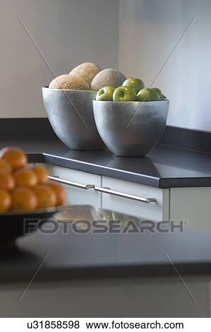 Fruit bowls on kitchen countertop View Large Photo Image Stock Photo - Fruit bowls on kitchen countertop. Fotosearch