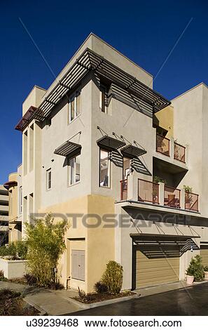 Garage and rear exterior contemporary condo; Aliso Viejo; California; USA View Large Photo Image Stock Photo - Garage and rear exterior contemporary condo; Aliso Viejo; California; USA. Fotosearch