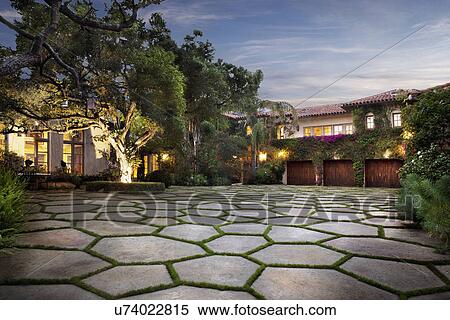 Stock Photography - Grass driveway in yard of home, Laguna Beach, California, USA. Fotosearch