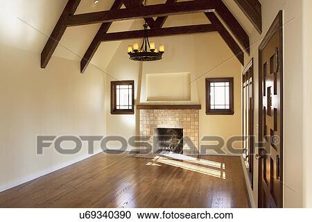 Stock Image - Hardwood floor in empty living room, Pasadena, California, USA. Fotosearch