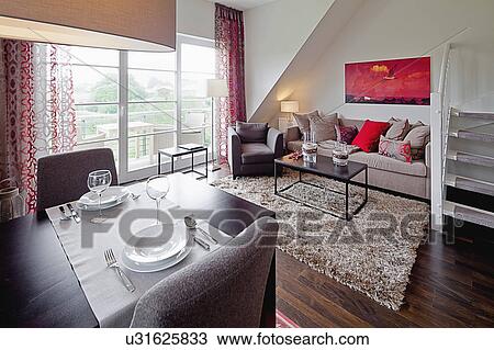 Interior of a contemporary living room with dining area View Large Photo Image Stock Image - Interior of a contemporary living room with dining area. Fotosearch