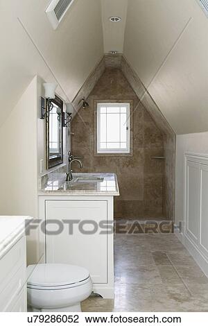 Stock Image - Interior of an empty domestic bathroom, Pasadena, California, USA. Fotosearch