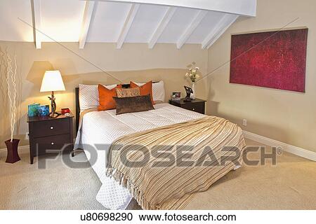 Interior of bedroom with double bed, California, USA View Large Photo Image Stock Image - Interior of bedroom with double bed, California, USA. Fotosearch