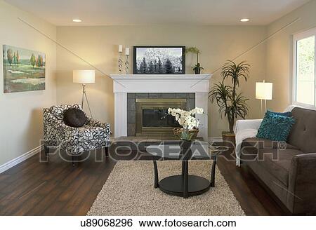 Stock Photograph - Interior of contemporary living room, California, USA. Fotosearch