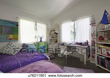 Interior of messy bedroom with study desk and chair by window View Large Photo Image Stock Image - Interior of messy bedroom with study desk and chair by window. Fotosearch