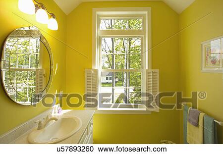 Interior of yellow bathroom View Large Photo Image Stock Image - Interior of yellow bathroom. Fotosearch