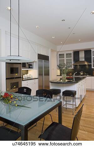 Kitchen Eating Area Foreground Frosted Glass Table Top With